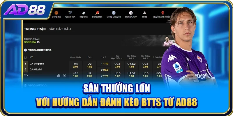 Săn thưởng lớn với hướng dẫn đánh kèo BTTS từ AD88